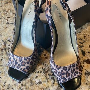 Tahari Brown and Black Peep Toe Heels